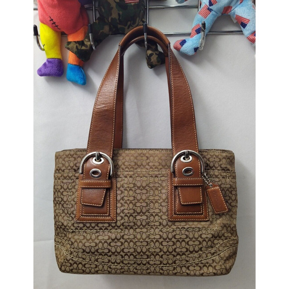 Coach Signature Brown Canvas Leather Trim Double Handle Zipper Tote Bag - Picture 16 of 16